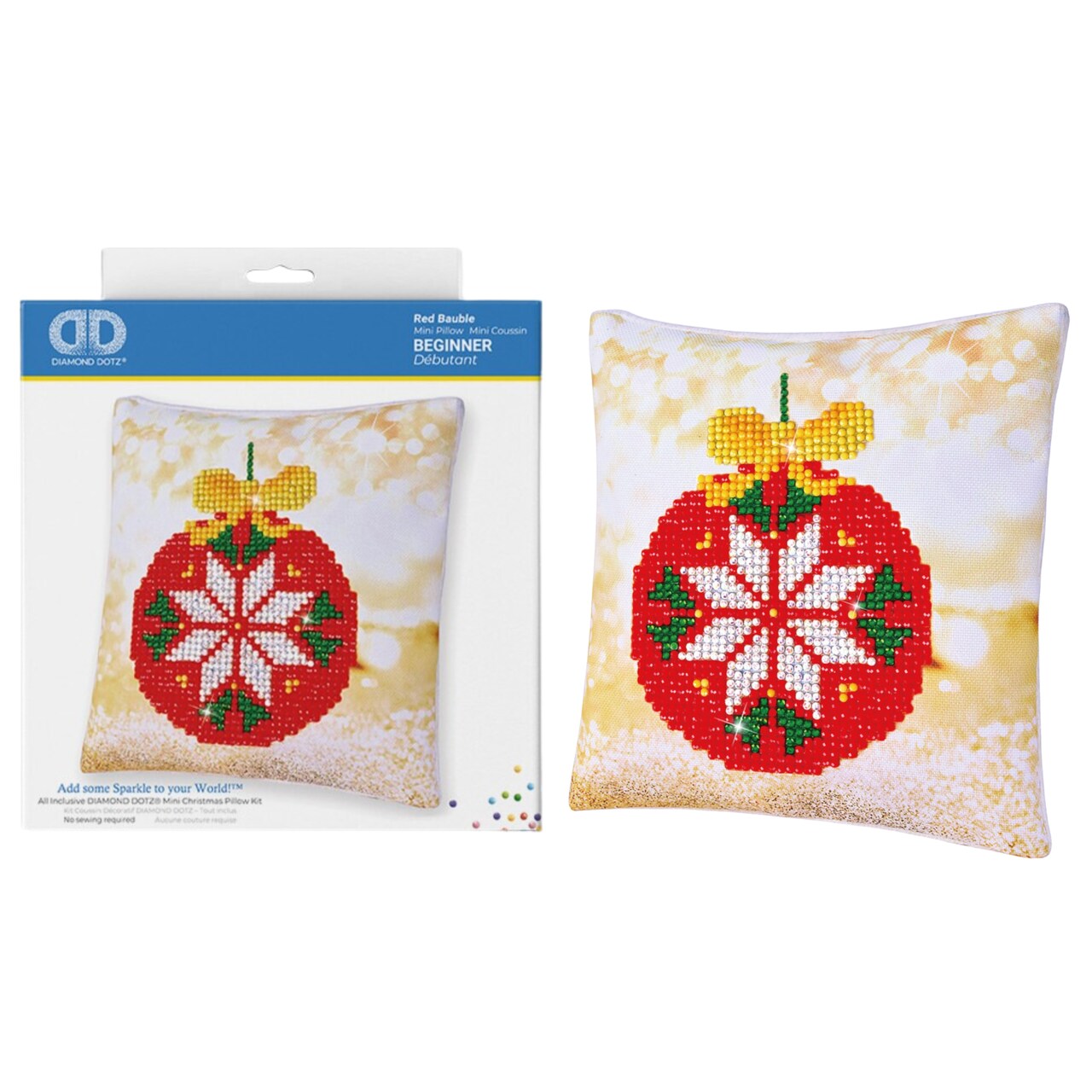 Diamond Dotz Red Bauble Pillow Ornament Diamond Painting Kits for Adults - Diamond Art Kits a Relaxing Creative Craft Kit with Dotz Gems 7"x7"